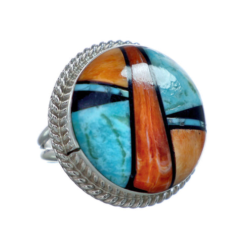 Native American Sterling Silver Multicolor Inlay Ring Size 7 NN20650